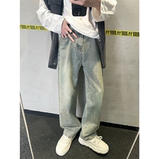 xz116-k1029-P40控68现货黄泥黑色浅蓝弯刀大码阔腿牛仔裤，男装牛仔裤，星座116