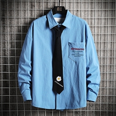 LC42110-P45加绒款P55痞帅领带长袖衬衫男士大码dk制服男jk网格，男装衬衫，电商A040A