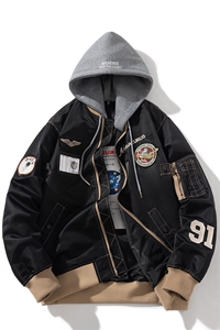 现货 欧美街头刺绣飞行员外套秋冬季潮牌机车夹克棉衣棒球服图片