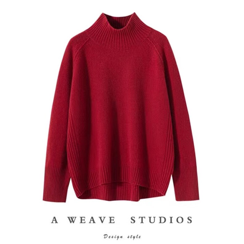 加厚羊毛休闲半高领立领宽松版开叉衫针织毛衣DYYC038，女装羊毛衫，魅途羊绒