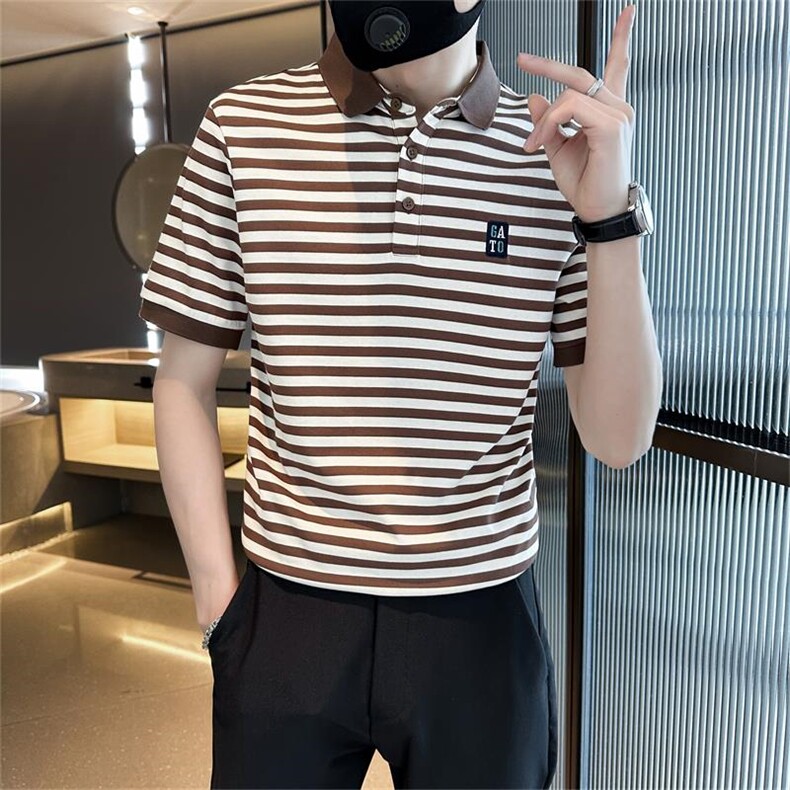 经典款高级感轻奢夏季短袖T恤翻领条纹Polo衫半袖T0253-P58图片