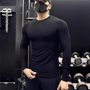 秋冬季薄款纯色慵懒风内搭运动休闲长袖男士打底衫弹力健身衣服图片
