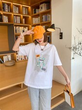 初夏新款标签线条熊短袖T恤，女装T恤，Dalnim