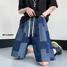 美式ins高街牛仔短裤小众百搭拼接渐变牛仔裤K2309-P35控58，男装牛仔裤，电商A062