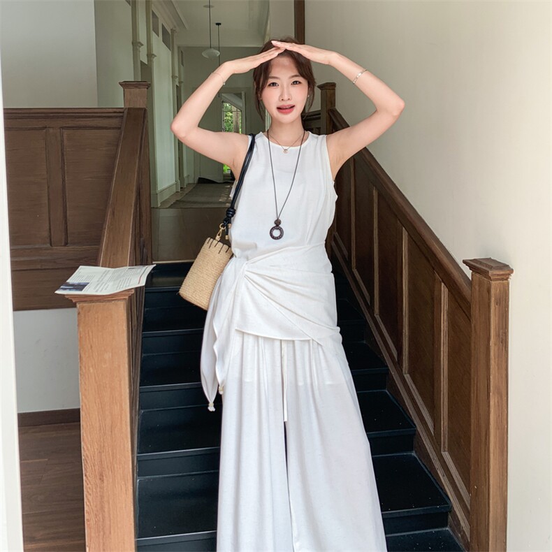 套装女新款流行无袖上衣阔腿裤巨好看的夏装三件套,女装套装/套裙,秀美人生