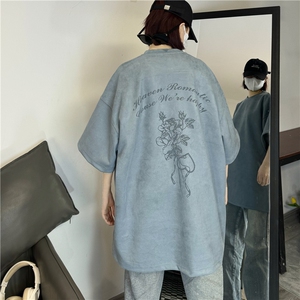 麂皮绒烧花美式复古街头潮牌t恤重磅中性XZ301B-JB4301-p28图片