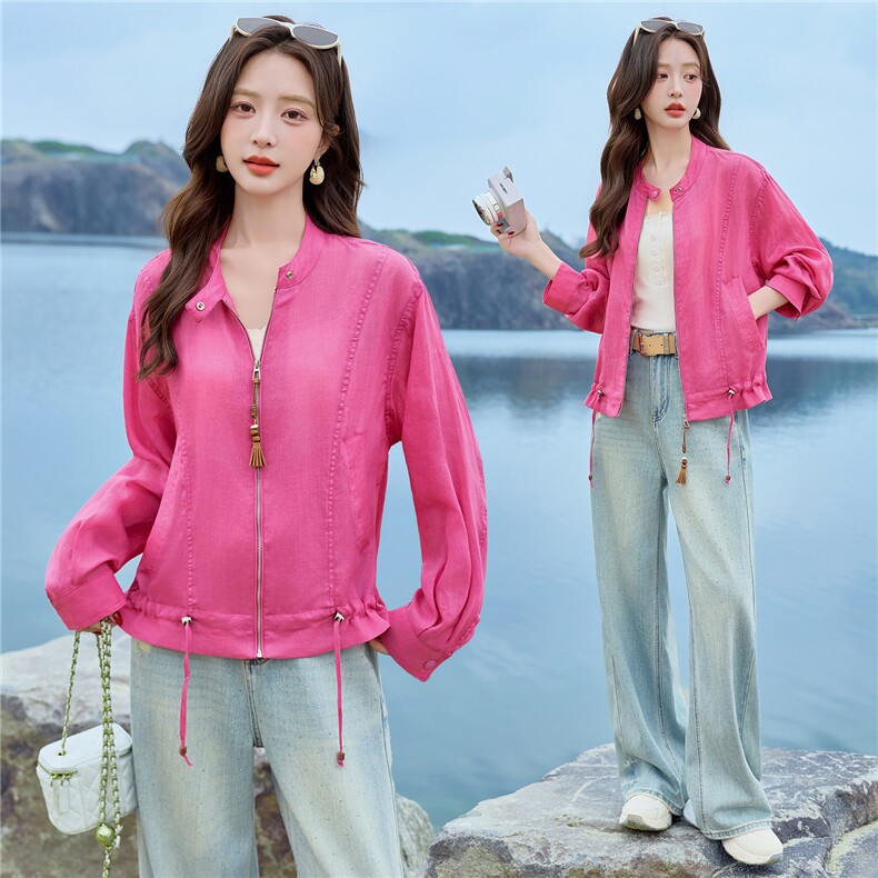 2026年夏季新款薄款防晒衣休闲苎麻长袖外套女,女装防晒衣,美沁