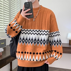 【抖音得物】2025秋季时尚毛衣针织衫男士圆领宽松长袖，男装针织衫/毛衣，电商A113