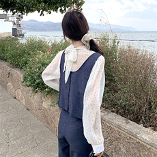 休闲减龄穿搭衬衫套装女初春秋超火好看高级小众背心阔腿裤三件套，女装套装/套裙，2C133