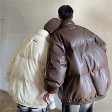 港风PU皮棉衣情侣装男装立领棉衣宽松棉服冬装外套G1071P128，男装棉衣，电商A339