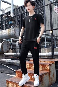 男士短袖套装夏季新款韩版宽松T恤两件套运动休闲装男潮Y图片
