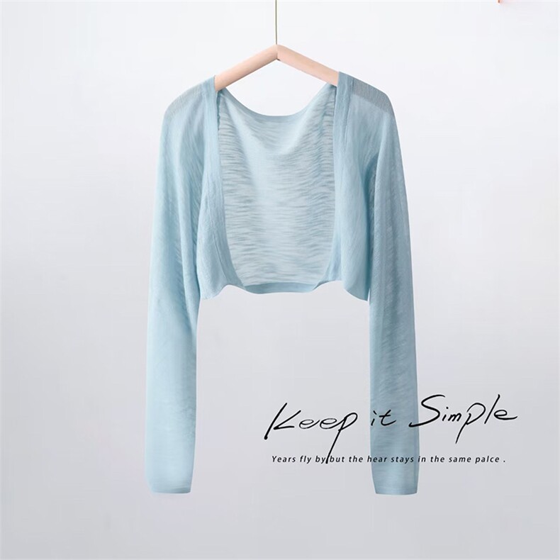 长袖针织衫短款高腰竹节麻宽松袖罩衫披肩配裙子小外搭上衣防晒衫，女装蕾丝衫/雪纺衫，越洋羊