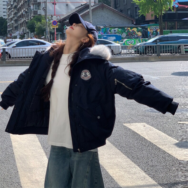 A564-P108连帽毛领派克羽绒棉服保暖冬季男女同款明星，男装棉衣，星座911