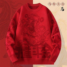 M6356-TP58红色圣诞风圆领毛衣男款秋冬季加厚保暖复古潮流宽松，男装针织衫/毛衣，电商D310B