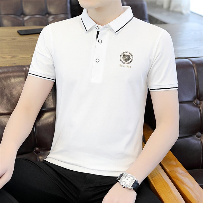 男士短袖T恤2023夏季新款冰丝polo衫弹力爸爸体恤中年男装半袖T恤图片