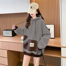 7614高品质朱地条纹复合加绒大码时尚新款百搭条纹卫衣女P50，女装卫衣/绒衫，星座309B-2