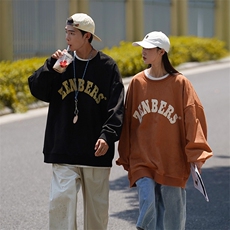 EQ121麂皮绒卫衣男2024秋装新款情侣装字母发泡印花长袖外套P58，男装卫衣，电商C306-1