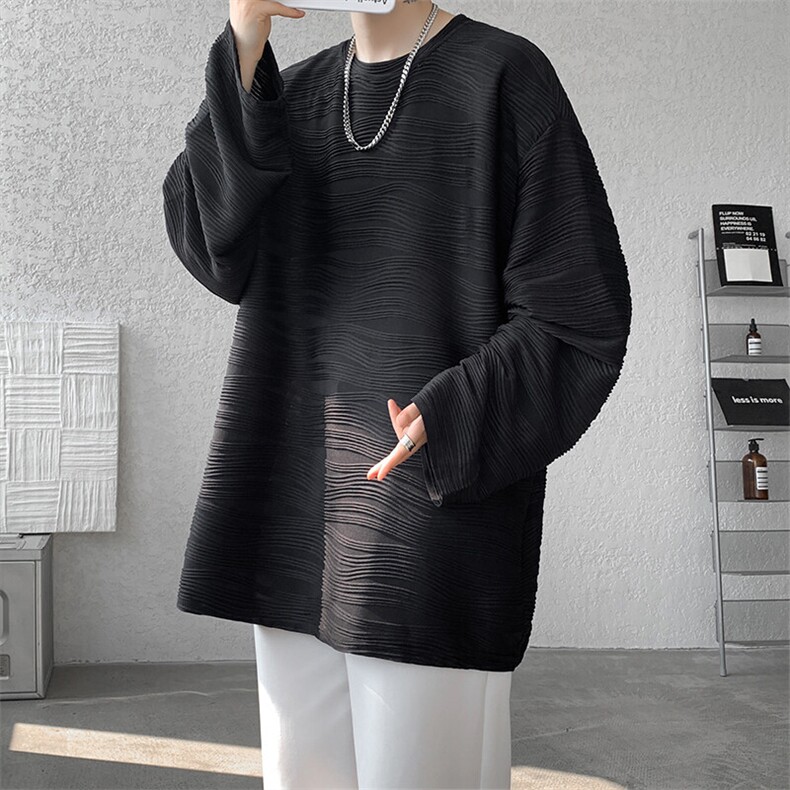 8XL-M肌理感长袖T恤男宽松重磅上衣痞帅高级感内搭打底衫P45控68,男装T恤,电商D206-1