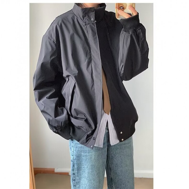 日系复古纯色简约工装男女情侣潮流宽松夹克外套男女W6682-P58,男装夹克,星座412-1