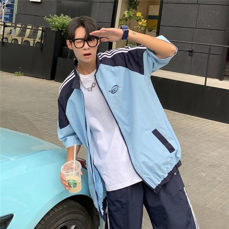 美式休闲套装男夏季薄款夹克短袖短裤炸街两件T2239-P52,男装休闲套装,星座1001-1
