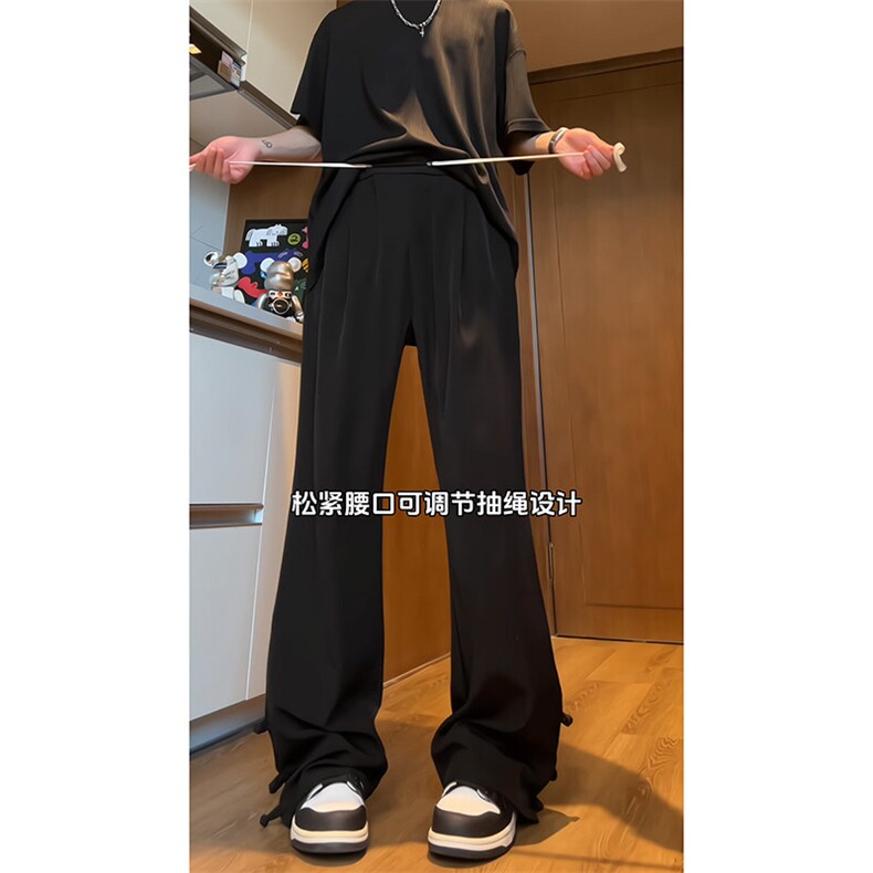新中式排扣垂感西裤痞帅高级感vintage修身微喇直筒休闲裤,男装休闲裤,星座310A-4