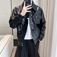 痞帅Pu皮衣潮牌双拉链垫肩皮夹克男机车服秋冬高街外套W631/P75，男装夹克，星座506