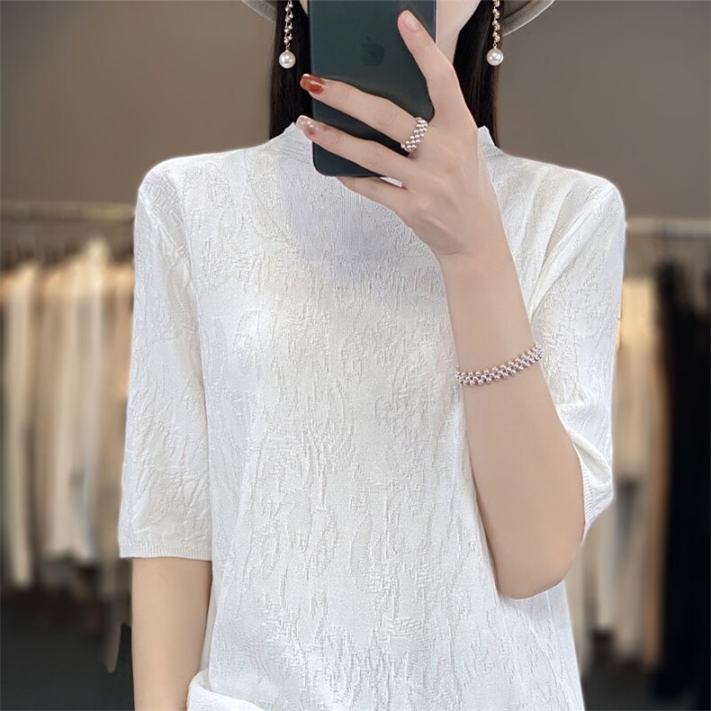 夏季新品100羊毛衫半高领五分袖针织衫女圆领短款羊绒衫打底衫潮,针织衫/毛衣,萱芳婷羊绒