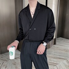 秋装男装高级感小众设计垂感禁欲系西装领长袖衬衫男潮 CS611-P65图片