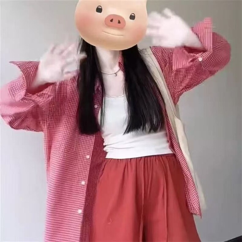 美式复古格子衬衫女春秋设计感小众休闲宽松叠穿长袖衬衣外套上衣,男装衬衫,星座506A