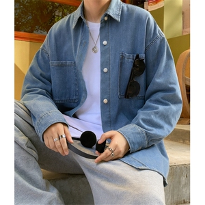 牛仔长袖衬衫男夏季美式复古休闲工装衬衣高街痞帅外套 CW1388图片