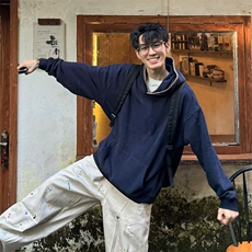 抖音得物高品质二开25秋冬美式重磅宽松纯色连帽贝壳刺绣卫衣W63，男装卫衣，电商A486-1