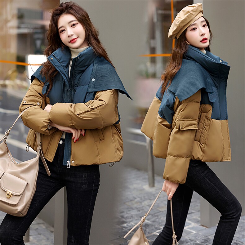《现货新品》拼接披肩可拆卸羽绒服短外套图片