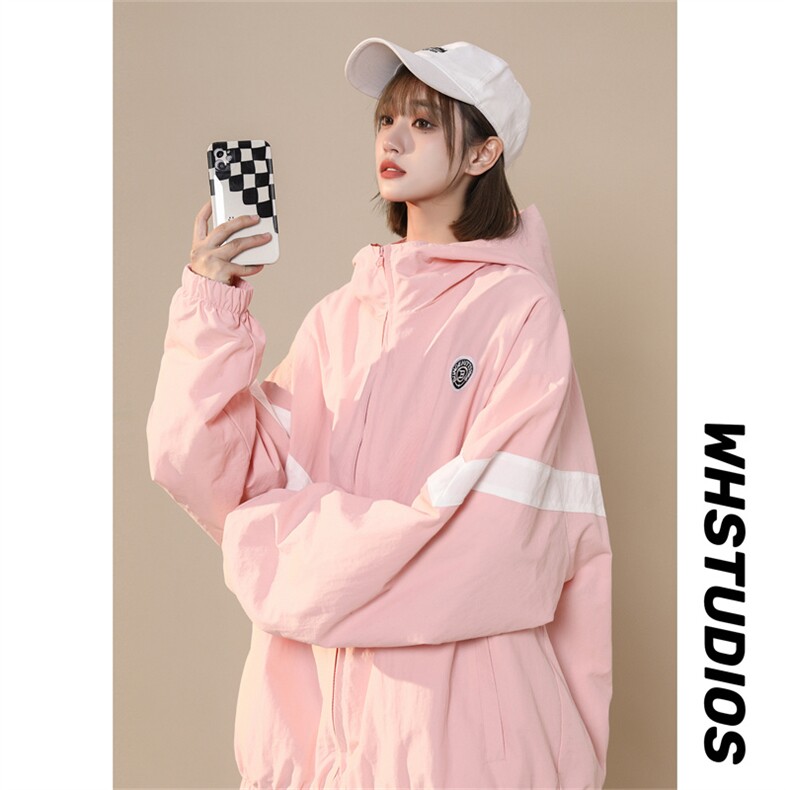 现货时尚学院风防风防水拼接撞色情侣外套XZ301AWT102P78,女装短外套,星座301A