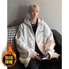 开衫卫衣男秋冬季加绒重磅字母印花青少年拉链外套JK092-P80，男装卫衣，电商C307