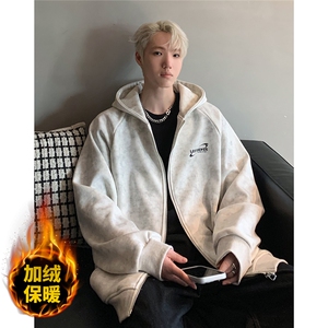 开衫卫衣男秋冬季加绒重磅字母印花青少年拉链外套JK092-P80图片