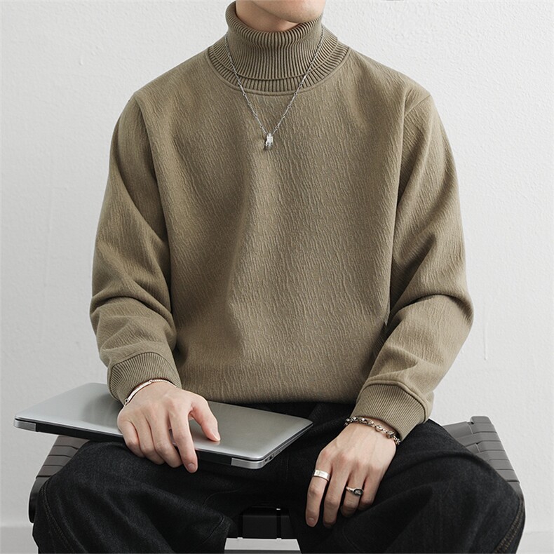 2025秋冬季新款高领套头毛衣男士加绒大码打底针织衫线衣服,男装T恤,星座914