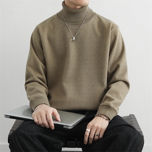 2025秋冬季新款高领套头毛衣男士加绒大码打底针织衫线衣服