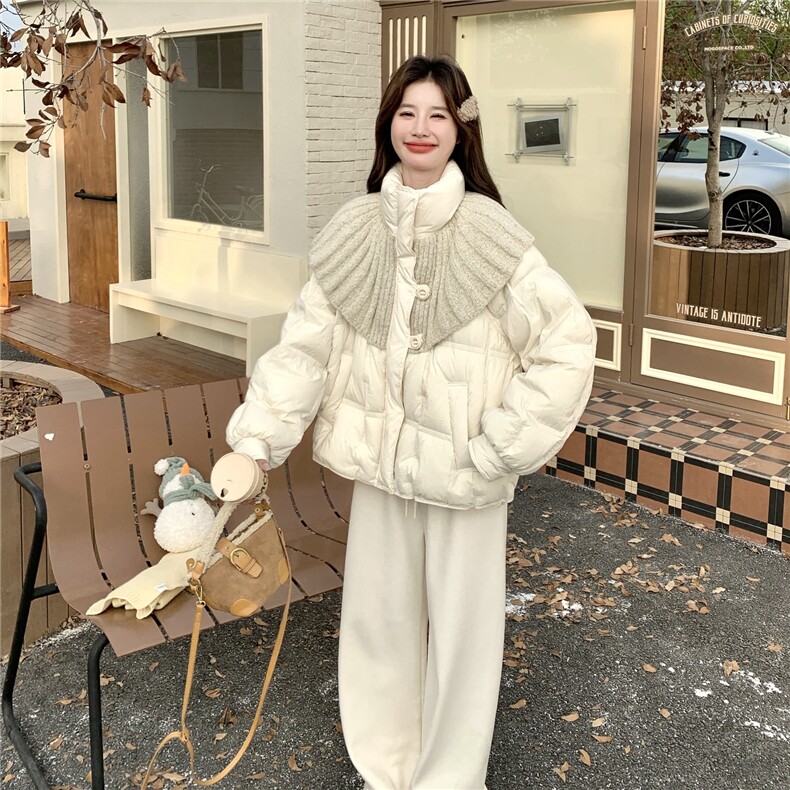 针织拼接短款羽绒服女冬2026新款设计感减龄巨好看保暖白鸭绒外套,女装羽绒服,2C159