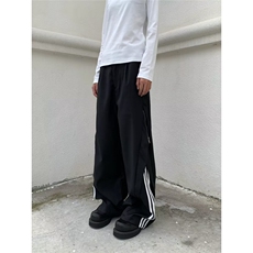 解构设计感三条杠拼接休闲裤男女宽松侧拉链设计裤子潮牌-X191，男装休闲裤，星座601-1