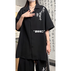 新中式男风翻领短袖衬衫夏季复古竹子绣花短裤套装TZ505-P60，男装牛仔裤，电商A006
