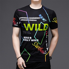 W90217钱塘2020-1夏季男精品纯双丝光印花休闲短袖T恤轻奢P125，男装T恤，钱塘207-3
