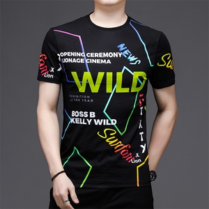 W90217钱塘2020-1夏季男精品纯双丝光印花休闲短袖T恤轻奢P125图片