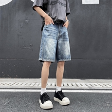 牛仔短裤夏季新款美式炸街复古痞帅情侣宽松时尚休闲五分裤，男装牛仔裤，星座410-7
