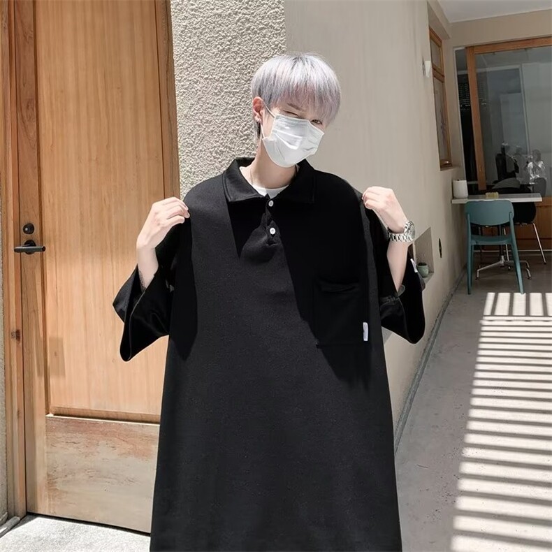 文艺男2024夏季卫衣标准日系新款五分袖潮流POLO衫纯色WB029-P31,男装卫衣,星座412-3