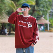 港风圆领字母印花图案设计袖子三杠织带潮流卫衣男WY77762P48控68，男装卫衣，星座227-7