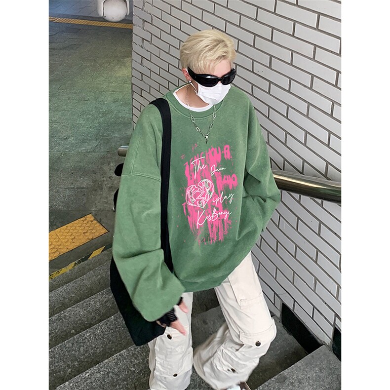 得物抖音高品质二开360克重磅做旧炒雪花纯色圆领水洗卫衣1505,男装卫衣,电商A486