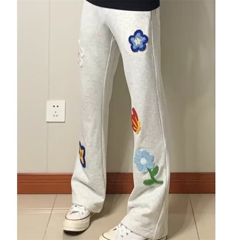 春秋新花卉刺绣卫裤重磅基础款垂感舒适直筒休闲裤百搭MKK303 P42图片