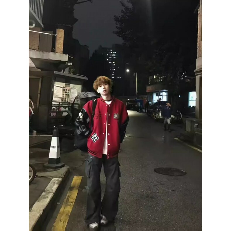 1506/QMY4180/P74潮美式高街徽章棒球服夹克男秋冬重磅宽松外套,男装夹克,星座1506