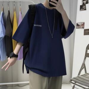 T06常年款男士休闲字母印花T恤衫外套圆领半袖五分袖TEE男女中性图片