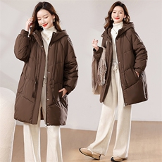 2024冬季新款时尚气质优雅宽松舒适保暖中长款棉衣，女装棉衣/棉服，香香